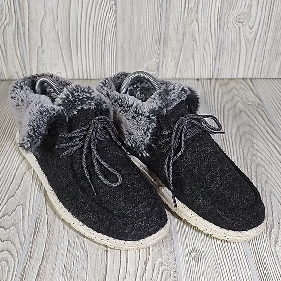 Hey Dude Britt Black Faux Fur Cuff Shoes Ankle Boots Womens Size 9 - Picture 8 of 11